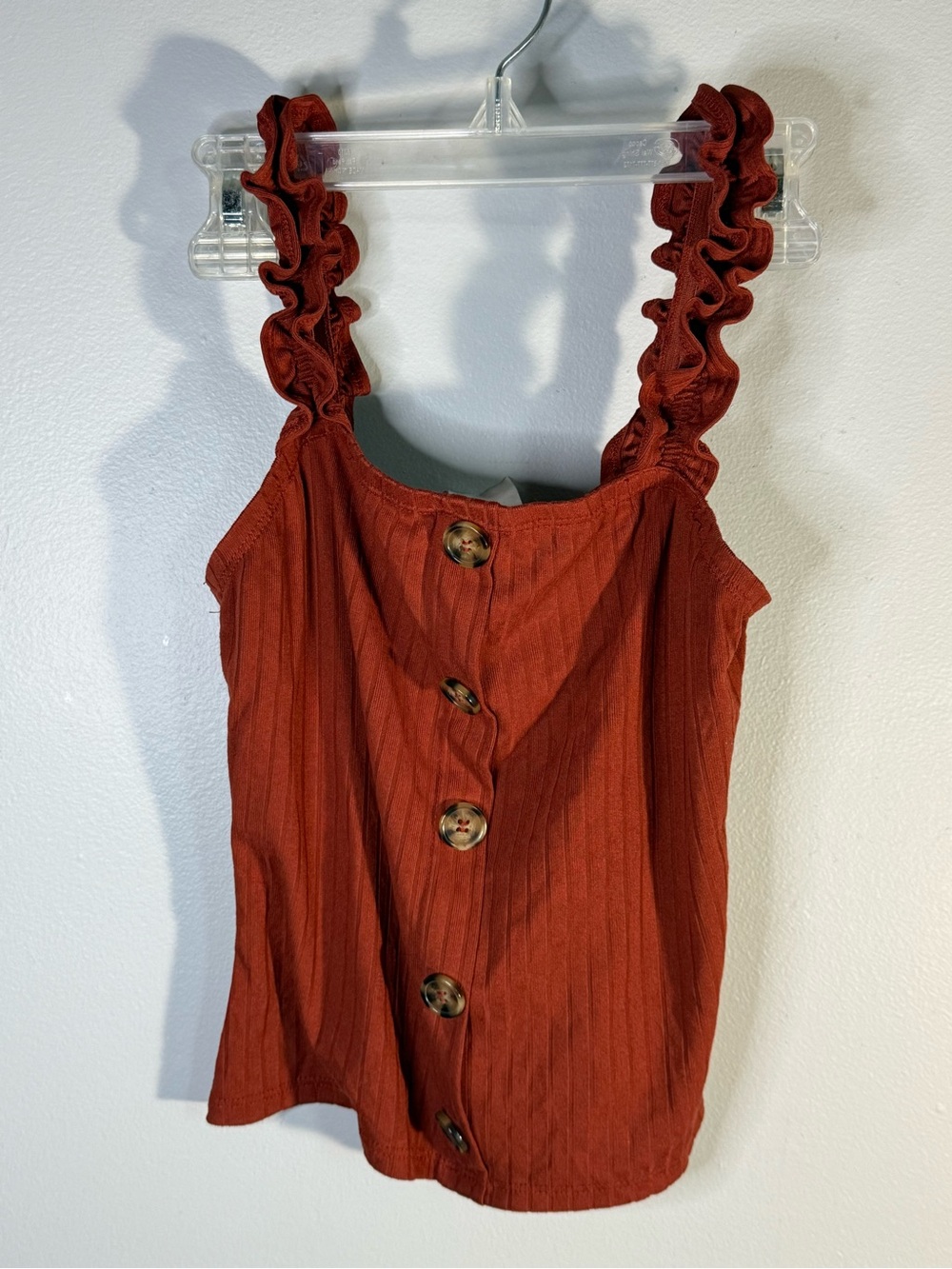No Boundaries Rust Ruffle Tank Top